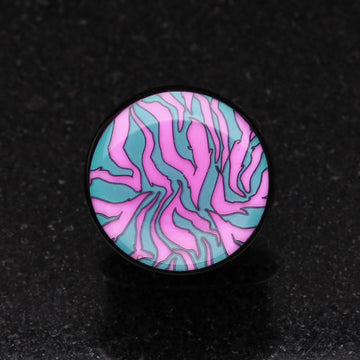 Detail View 1 of A Pair of Glow in the Dark Dainty Zebra Stripes Single Flared Acrylic Ear Gauge Plug-Purple